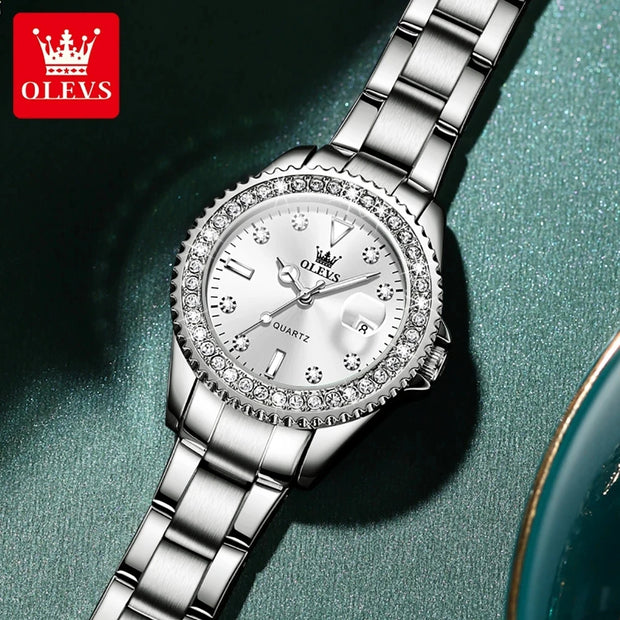 Women’s OLEVS Diamond Dial Stainless Steel Quartz Watch