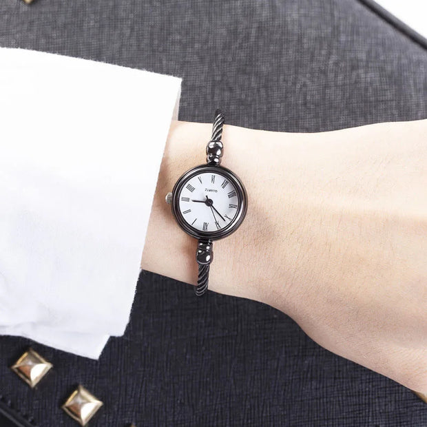 Women’s Luxury Gold Bangle Quartz Watch with Thin Chain