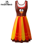 Nadanbao Funny Turkey Print Dress Summer U-neck Sleeveless Dresses Thanksgiving Family Party Women's Clothing Casual Lady Outfit