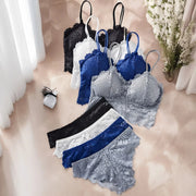 4PCS Women's Lace Lingerie Set – Non-Wire Bralette & Transparent Low-Rise Briefs