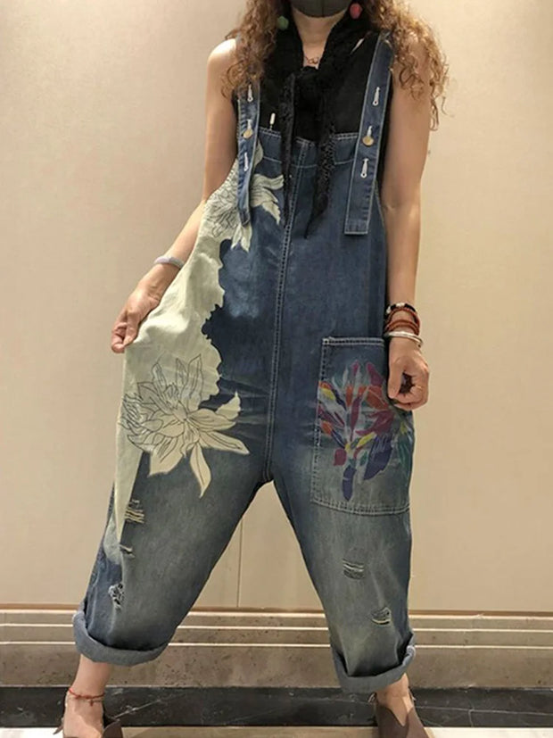AmaxluluE Women’s 2025 Summer Printed Denim Overalls