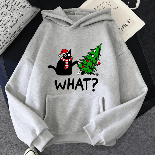 Autumn New Christmas Hoodies Cat&Christmas Tree Print Winter Hoodie Men Women Fashion Casual Sweatshirts Pullovers New Year Gift