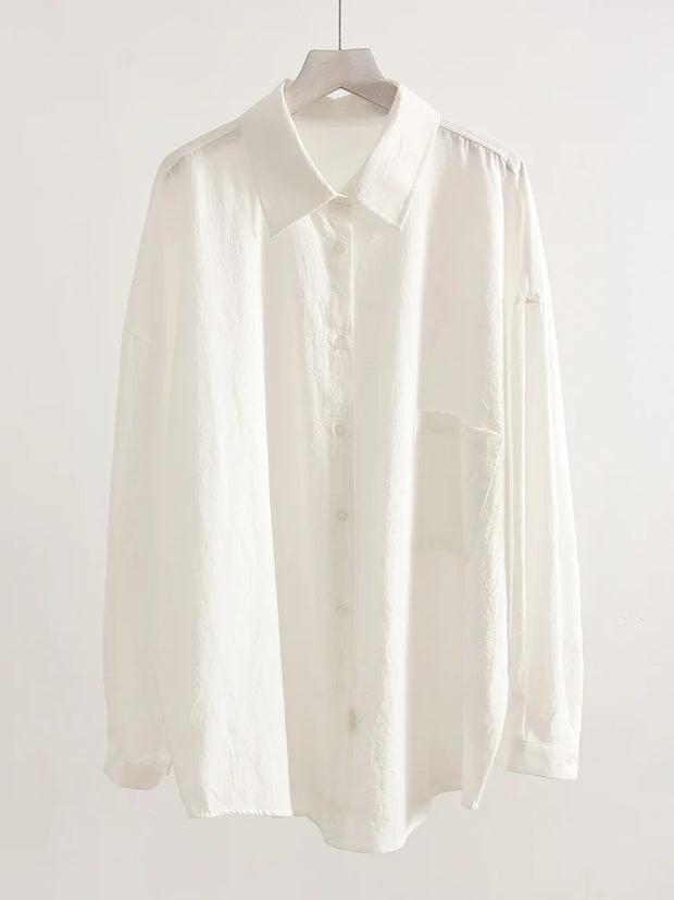 Basic Oversized Button Up Shirts Women Summer Tops Cotton Office Wear Woman Loose Blue Blouses Women Yellow Shirts Long Sleeve