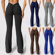 Fashion Micro Horn Leggings Women V-back Waist Sports Pants High Waist Push Up Butt Gym Pants Solid Slim Latin Dance Trousers