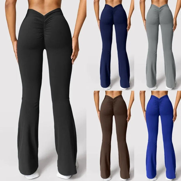 Fashion Micro Horn Leggings Women V-back Waist Sports Pants High Waist Push Up Butt Gym Pants Solid Slim Latin Dance Trousers