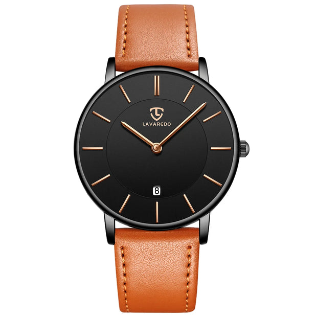 Men’s Minimalist Analog Watch – Date Display, Leather Strap, Fashion-Forward Simplicity