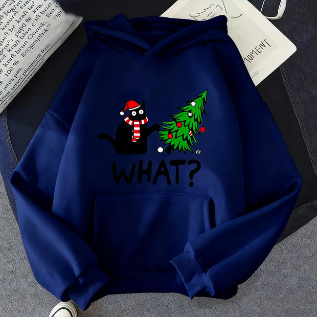 Autumn New Christmas Hoodies Cat&Christmas Tree Print Winter Hoodie Men Women Fashion Casual Sweatshirts Pullovers New Year Gift