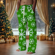 2025 Christmas Men's Snowflake Pants Trousers Drawstring Elastic Waist Casual Holiday Christmas Party Straight Leg Trousers