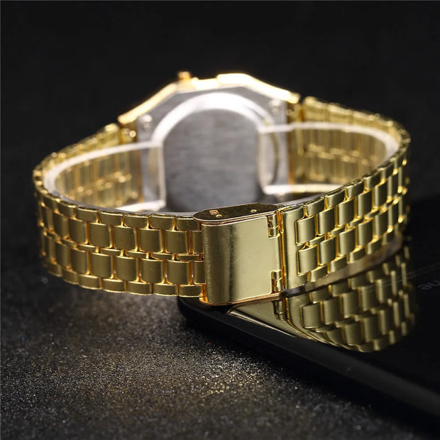Women’s Elegant Gold & Silver Stainless Steel Digital Watch