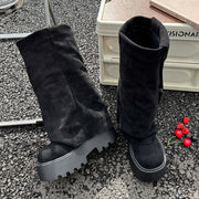 2025 Fall Winter New Brown Fashion Boots Versatile Platform Heightened Vintage Trouser Heel Boots Women