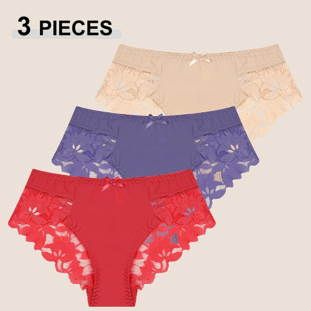 3PCS Women's Lace Seamless Panties – Low Rise, Breathable & Elegant Lingerie (S–XXL)