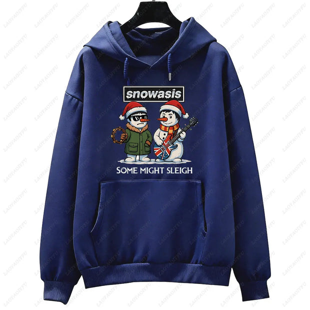 Funny Christmas Men Hoodies SNOWASIS Some Might Sleigh Snowman Tops Rock Band Parody Holiday Gift Music Lovers Christmas Hoody