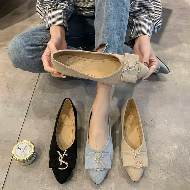2025 Shallow Flats Casual Shoes Women Metal Letters Loafers Oxford Slip on Moccasins Female Suede Leather Footwear Flat Shoes