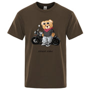 Motorcycle Enthusiast Street Ted Rider Printed T-Shirt Men Loose Casual Short Sleeves Summer Breathable Tee Cotton Clothing