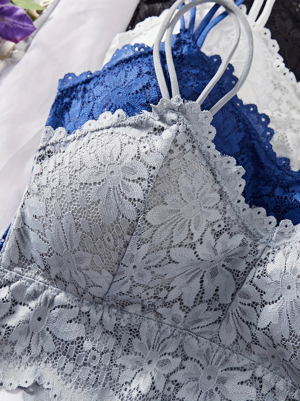 4PCS Women's Lace Lingerie Set – Non-Wire Bralette & Transparent Low-Rise Briefs
