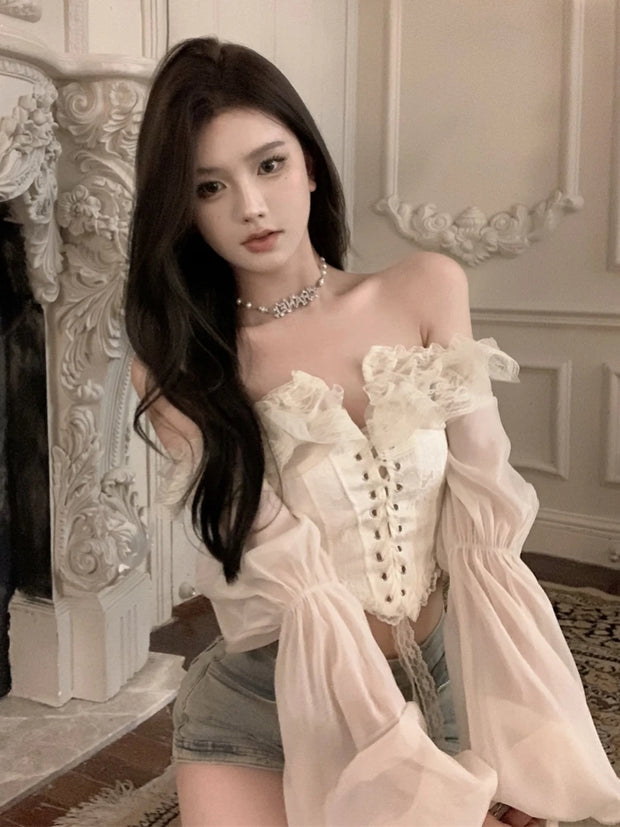 Women's Chiffon Crop Blouse – Y2K Tunic Style, Elegant Streetwear 2025