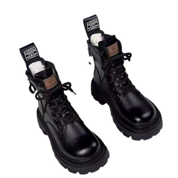 Ankle Boots for Women's Flats Platform Shoes 2025 Winter Sport Snow Boots New Trend Short Plush Lace Up Leather Fad Mujer Botas