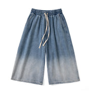 Korean Fashion Men Gradient Denim Shorts Wide Leg  Jorts Jeans Man Summer Streetwear Oversize Casual Baggy Jeans Shorts