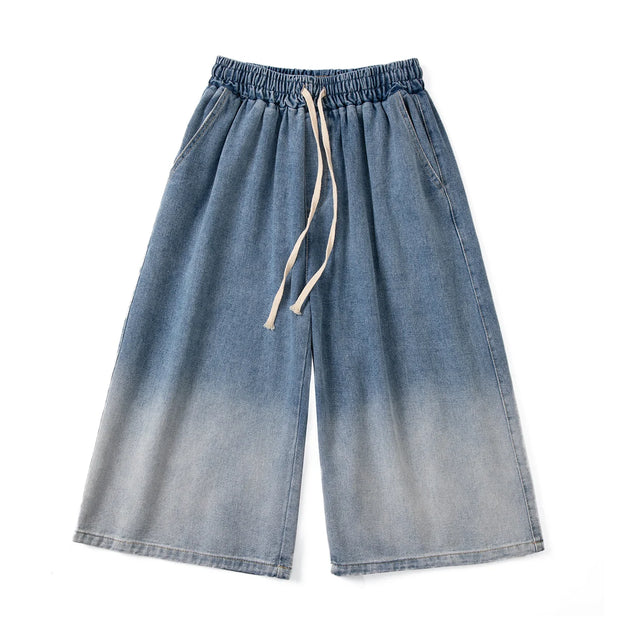 Korean Fashion Men Gradient Denim Shorts Wide Leg  Jorts Jeans Man Summer Streetwear Oversize Casual Baggy Jeans Shorts