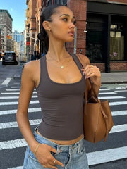 Women's Sleeveless Bodycon Crop Tank – Square Neck, Solid Color, Y2K Style