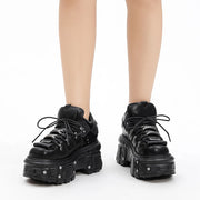 2025 New Punk Style Women Shoes Lace-up Heel Height 6CM Platform Shoes Woman Gothic Ankle Rock Boots Metal Decor Woman Sneakers