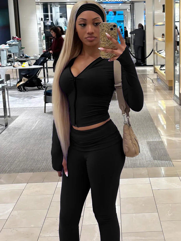 Fall 2025 Street Casual Women Sets Fleece Tracksuit Long Sleeve Zip Tops and Flare Pants Activewear Outfits Gym Two 2 Piece Set