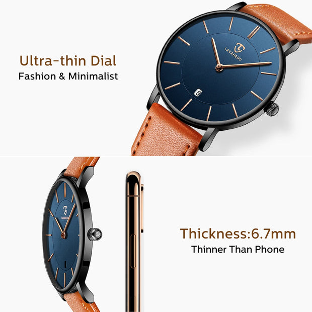 Men’s Minimalist Analog Watch – Date Display, Leather Strap, Fashion-Forward Simplicity