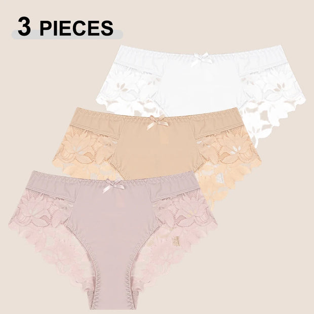 3PCS Women's Lace Seamless Panties – Low Rise, Breathable & Elegant Lingerie (S–XXL)