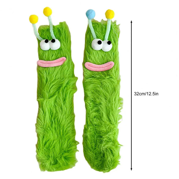 1 Pair Cartoon Socks Funny Expression Decoration Animal Big Eyes Thick Fuzzy Plush Fall Winter Floor Socks Holiday Gift