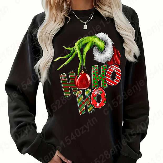 Cozy Christmas Sweatshirts, Women's Crew Neck Letter Print Sweatshirt for Fall & Winter, Casual Fashion Women Xmas Clothing
