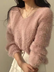 Women's Soft Cozy V-Ne Sweater Autumn Winter Faion Sweet Large V-Ne Knitted Top Women's Faion Trendy Sweater