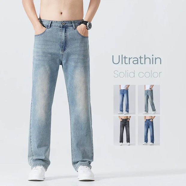 Men’s Summer Thin Straight-Leg Breathable Denim Pants