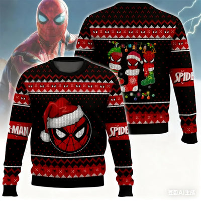 Disney Marvel Spider-Man Christmas graphic Sweatshirts Autumn Fashion Y2K Children's Hoodies Men's And Women's Sweatshirts