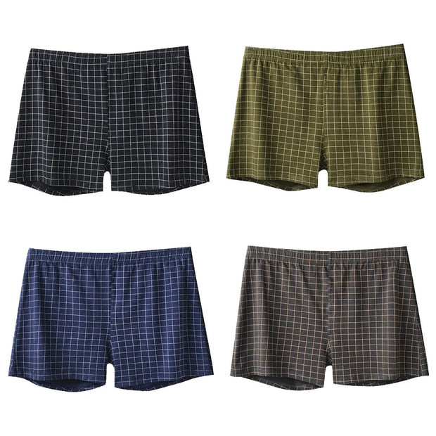 4Pcs Mens Underwear Boxers Shorts Casual Cotton Sleep Underpants Homewear Men Panties Striped Plaid Loose Comfortable Underwear