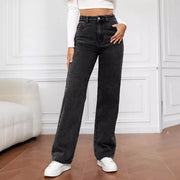 Women’s High-Waist Stretch Straight-Leg Black Jeans