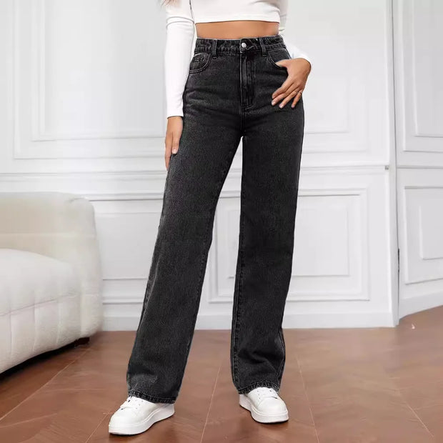 Women’s High-Waist Stretch Straight-Leg Black Jeans