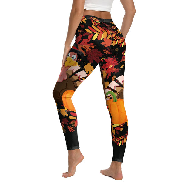 [You're My Secret] Adult Women Turkey Print Leggings for Women Thanksgiving Day Party Skinny Pants Streetwear Yoga Leggings