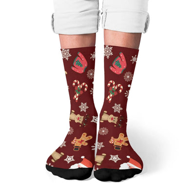 Colorful Christmas themed men's socks Harajuku color happy fun cute reindeer, gingerbread man socks Christmas gift