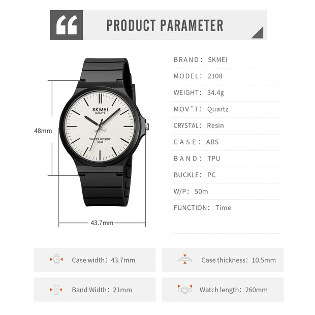 SKMEI 2108 Men's Ultralight Sports Watch – Waterproof, Shockproof, Quartz Timepiece