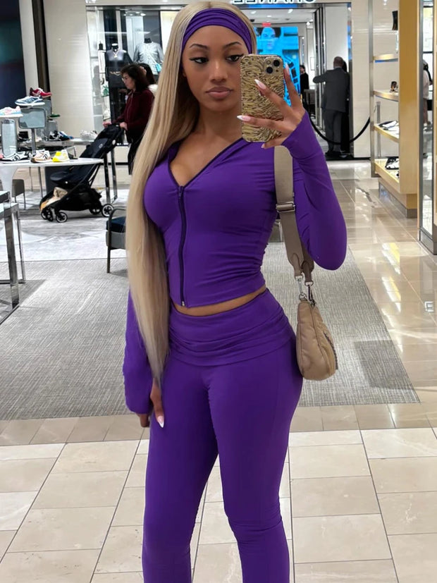 Fall 2025 Street Casual Women Sets Fleece Tracksuit Long Sleeve Zip Tops and Flare Pants Activewear Outfits Gym Two 2 Piece Set