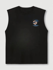 Men's Sleeveless Summer Tank – Coconut Tree & Surfboard Print, Breathable Leisure Fit