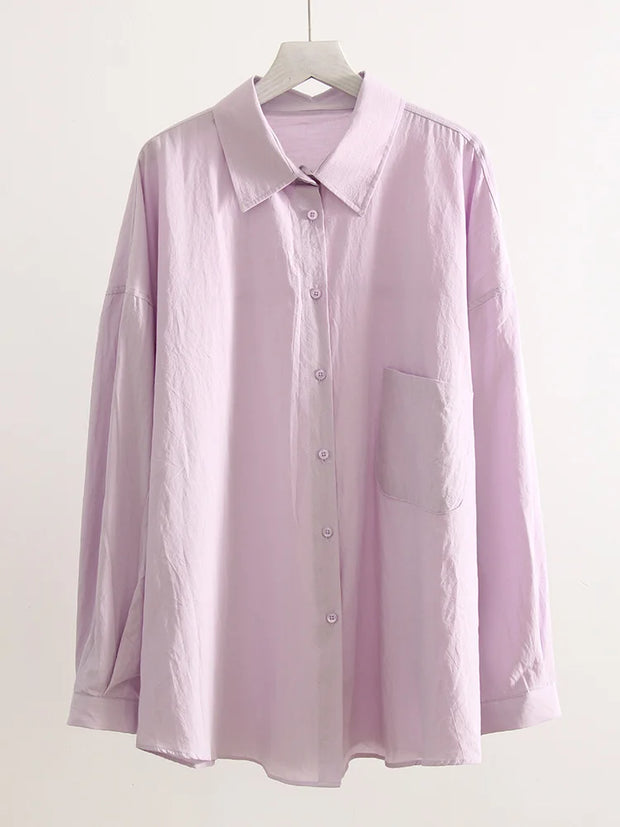 Basic Oversized Button Up Shirts Women Summer Tops Cotton Office Wear Woman Loose Blue Blouses Women Yellow Shirts Long Sleeve