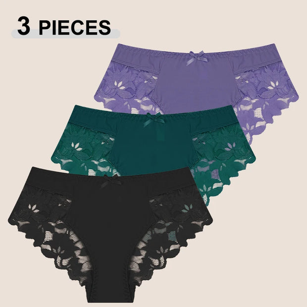 3PCS Women's Lace Seamless Panties – Low Rise, Breathable & Elegant Lingerie (S–XXL)