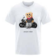 Motorcycle Enthusiast Street Ted Rider Printed T-Shirt Men Loose Casual Short Sleeves Summer Breathable Tee Cotton Clothing