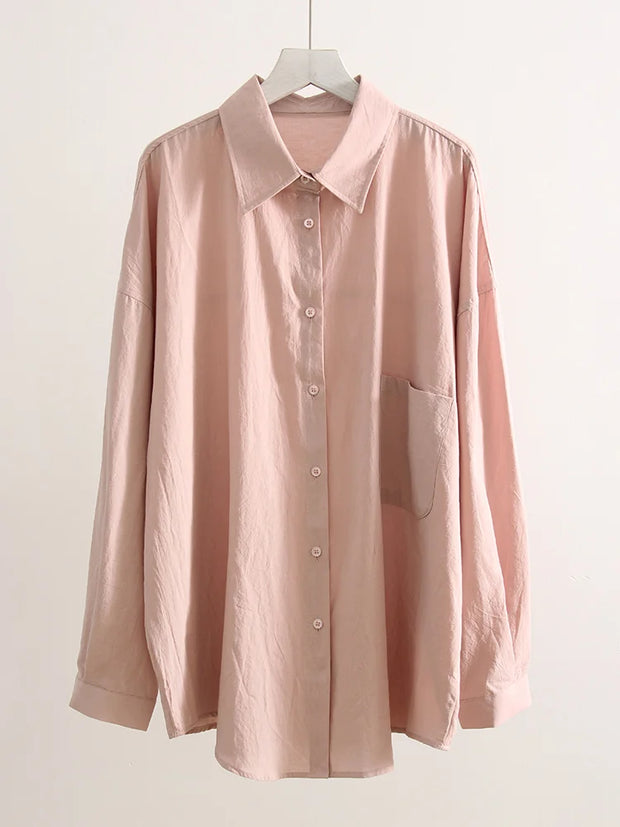 Basic Oversized Button Up Shirts Women Summer Tops Cotton Office Wear Woman Loose Blue Blouses Women Yellow Shirts Long Sleeve