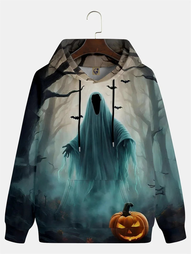 Halloween Theme Hoodies For Men Women 3D Printed Pumpkin Ghost Graphic Long Sleeve Top Autumn Stylish Cool Daily Casual Clothing