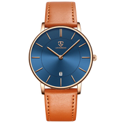 Men’s Minimalist Analog Watch – Date Display, Leather Strap, Fashion-Forward Simplicity