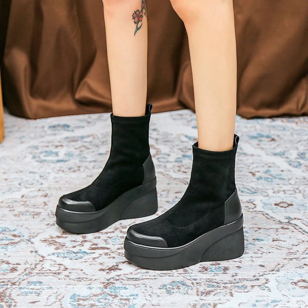Women's Boots 2022 Autumn Winter Botines Chelsea Short Platform Shoes Chunky Elegant Ankle Black  and Low Price