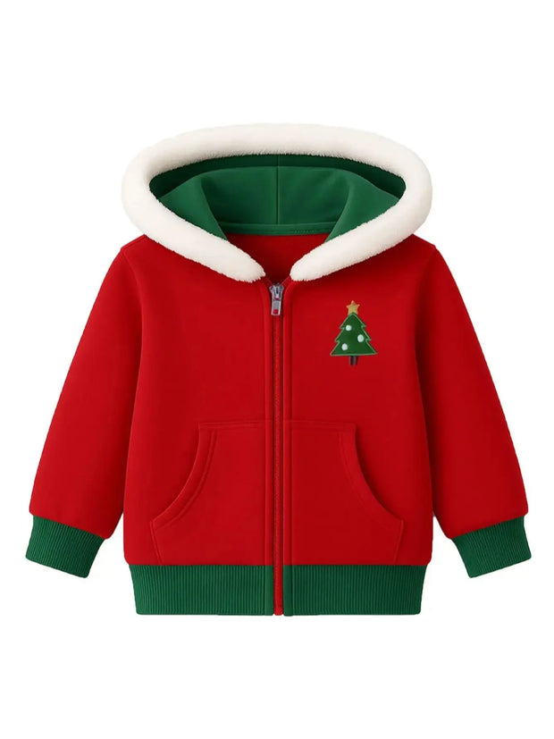 Boys' Christmas Hoodie, Crew Neck with Random Christmas Tree Prints, Family Party Fall & Winter Style