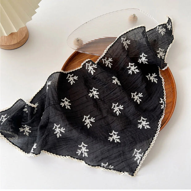 Decorative Hair Scarf Headband Flower Petal Embroidered Scarves Small Shawls Floral Sunscreen Headscarf Lady Office Neckerchief